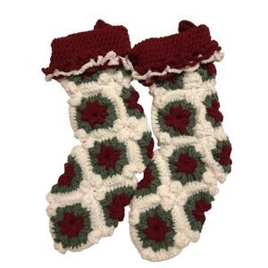 Hand Crocheted Decorative Chunky Christmas Stockings with Hanging Loop Pair